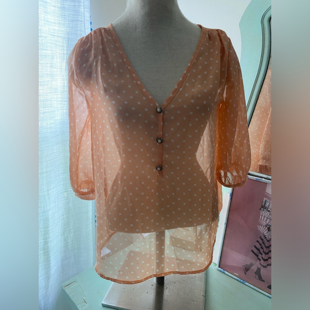 ⭐️Moonlight Sheer peachy pink with white polka dots blouse
